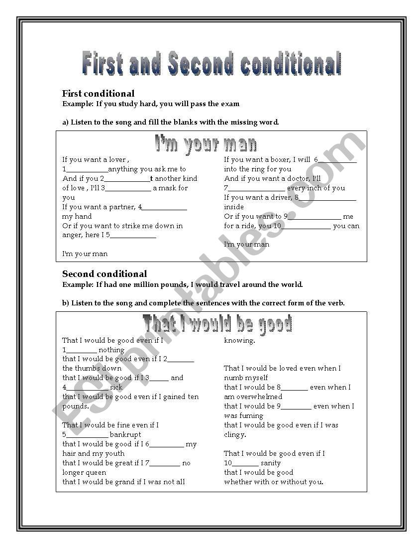 First and Second conditional worksheet