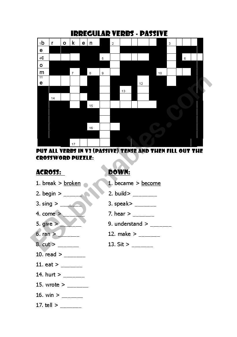 PASSIVE - IRREGULAR VERBS worksheet