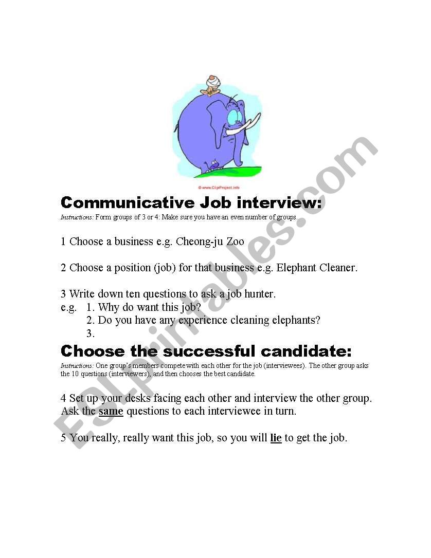 Communicative Job Interview worksheet