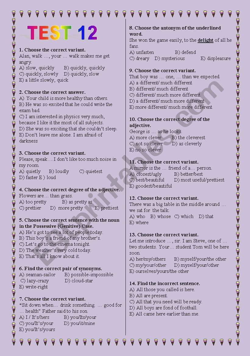 TEST worksheet