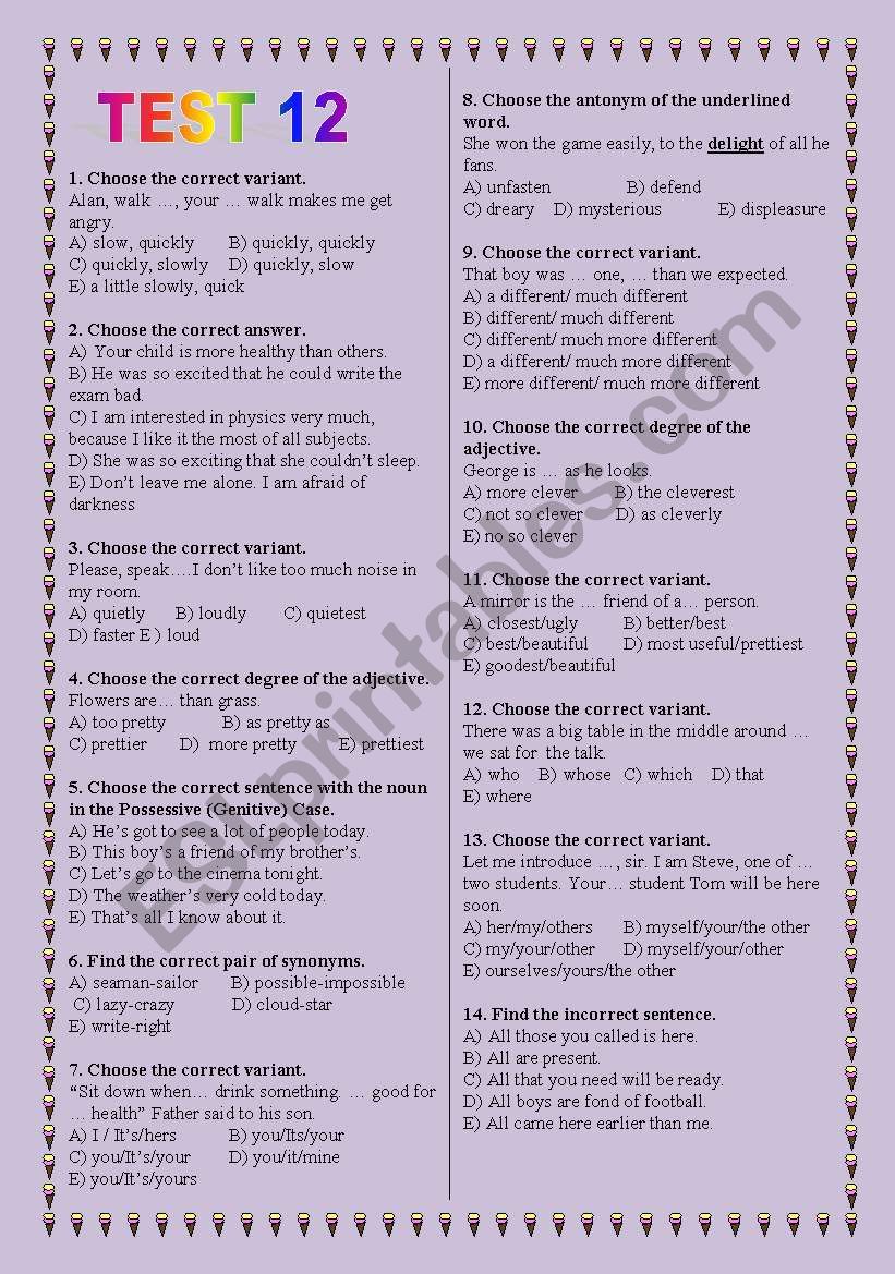 TEST worksheet