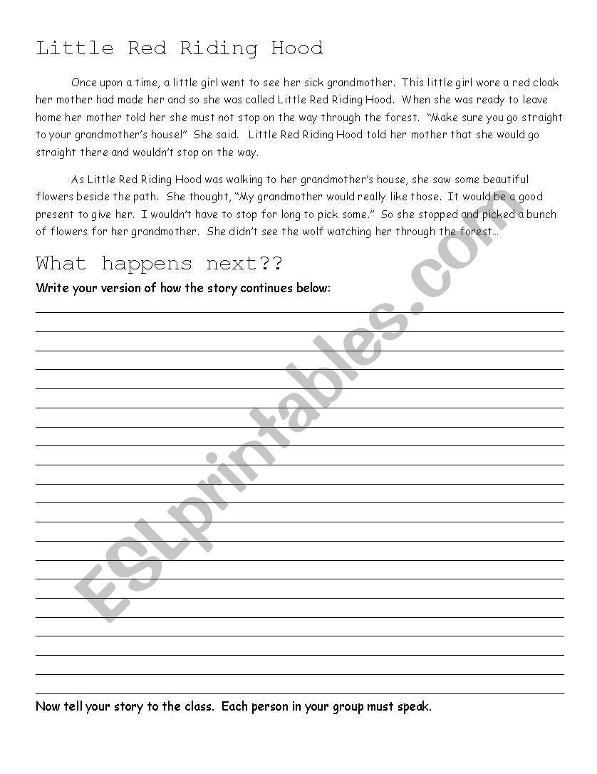 Complete the story worksheet
