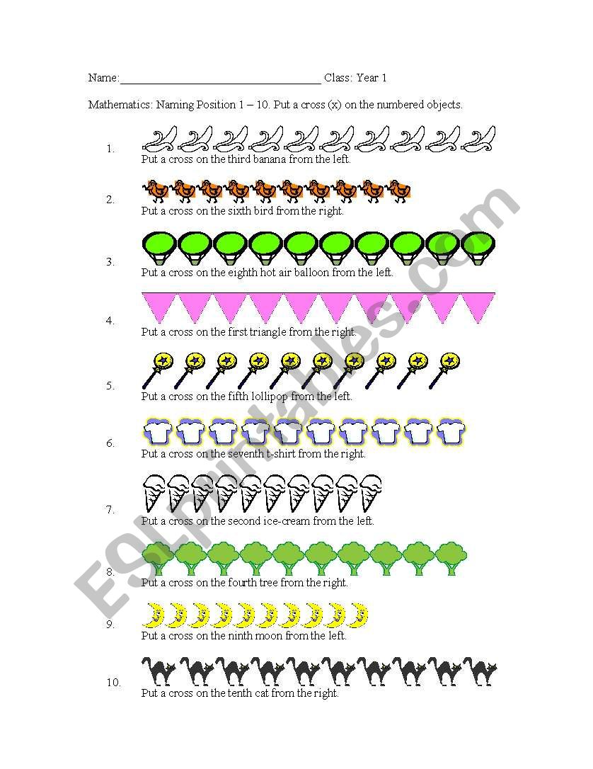 Naming Position - Ordinal worksheet