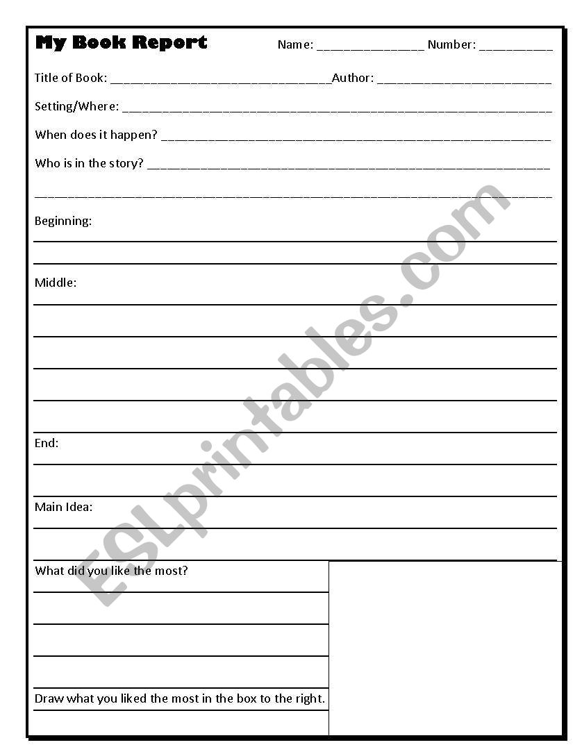 Book Report worksheet