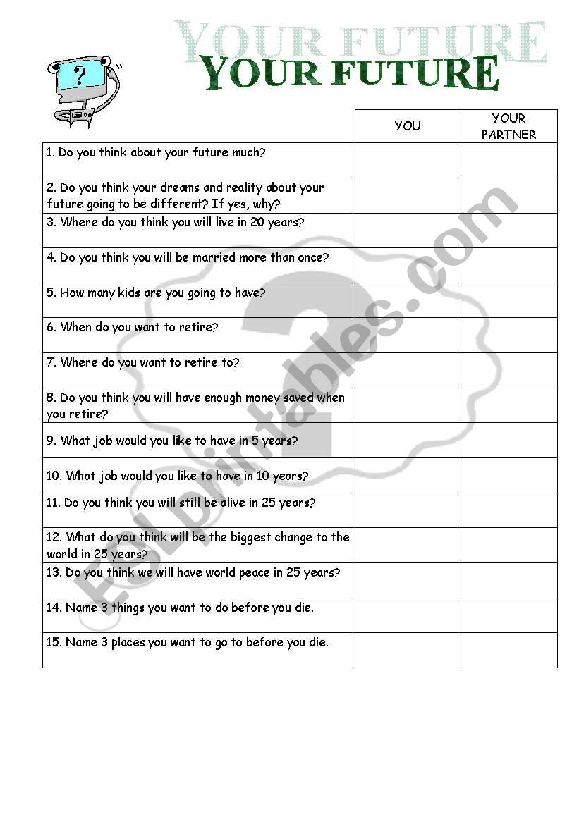 your future survey worksheet