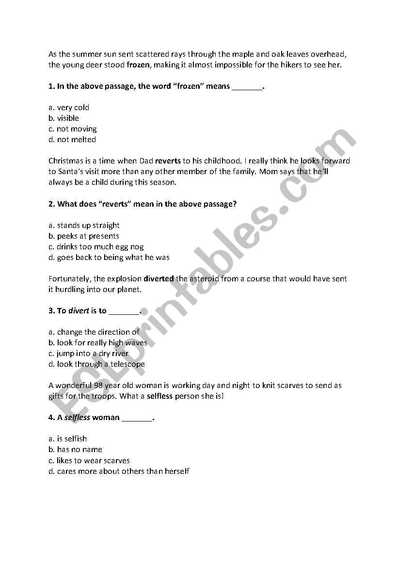contextual meanings worksheet