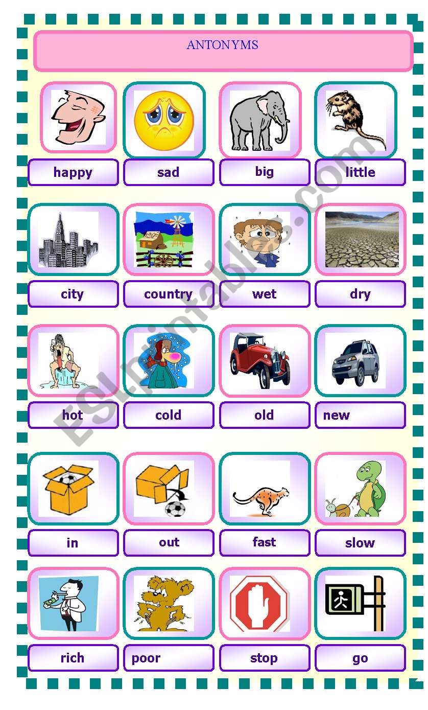 A list of antonyms worksheet