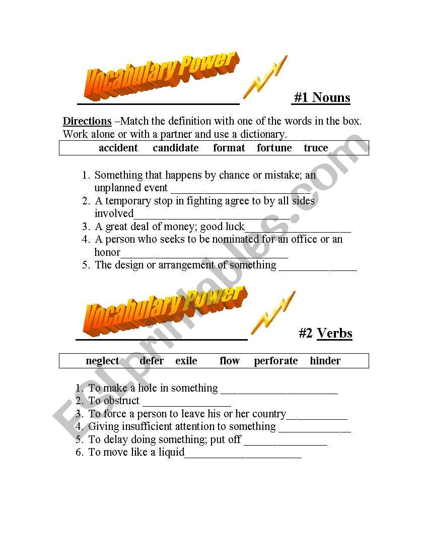 Vocabulary Power - Energizer Exercises - Words in the News - Answer Key Included