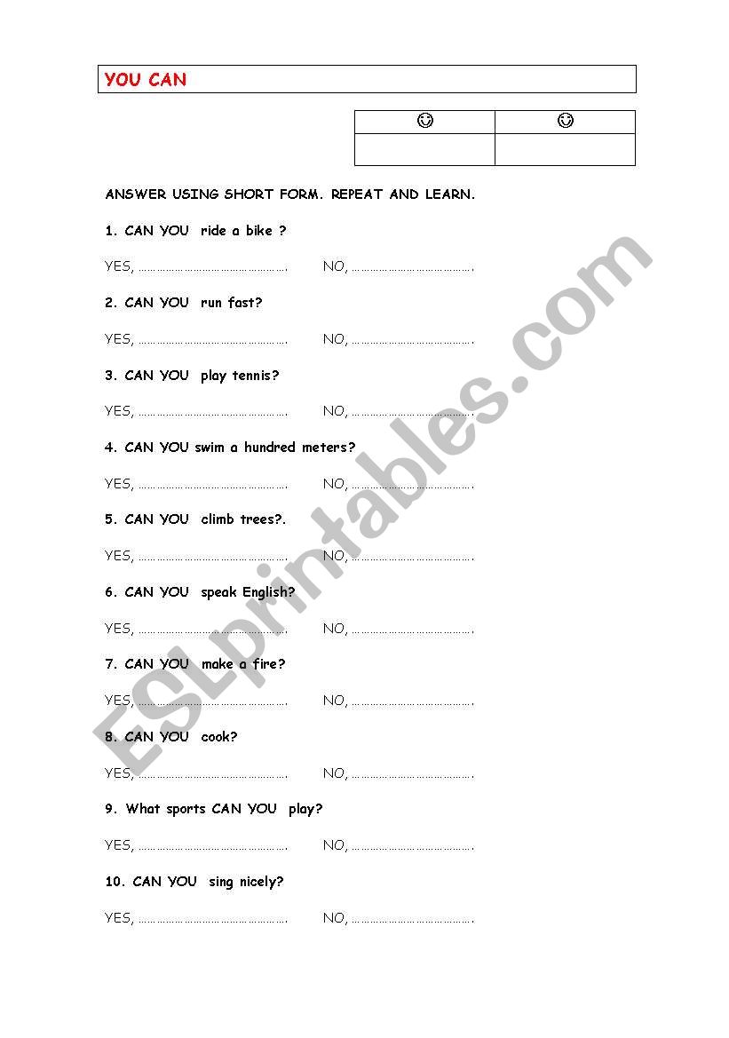 Can you? worksheet