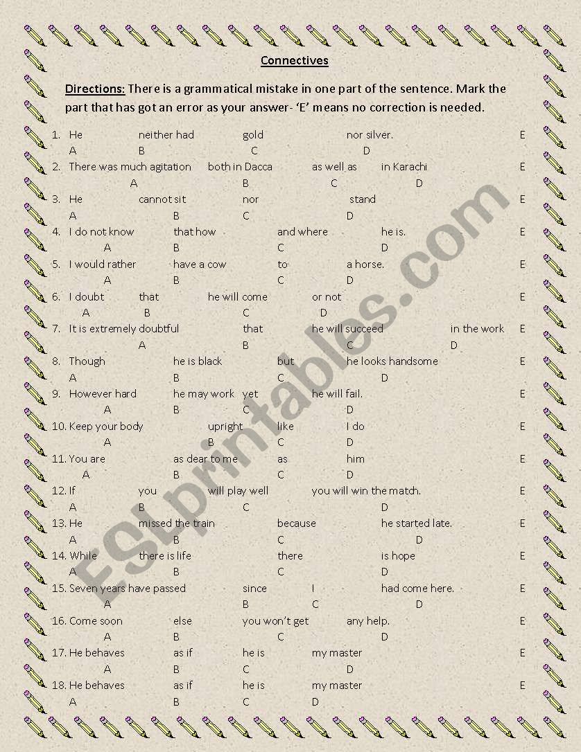 Connectives worksheet