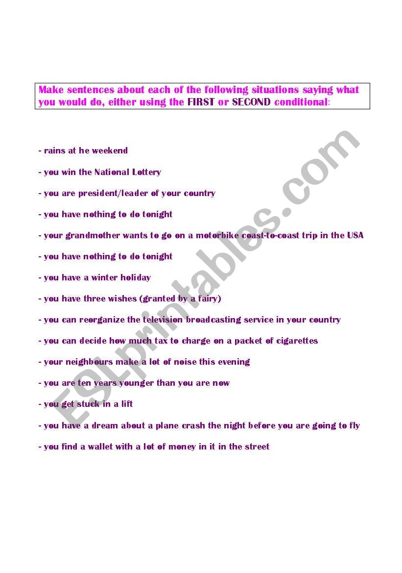FIRST & SECOND CONDITIONALS ORAL EXERCISE