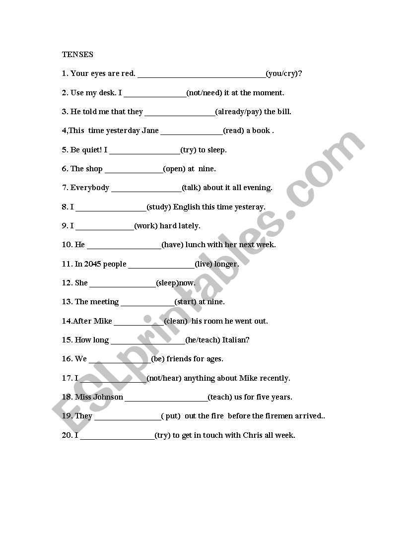 tenses worksheet