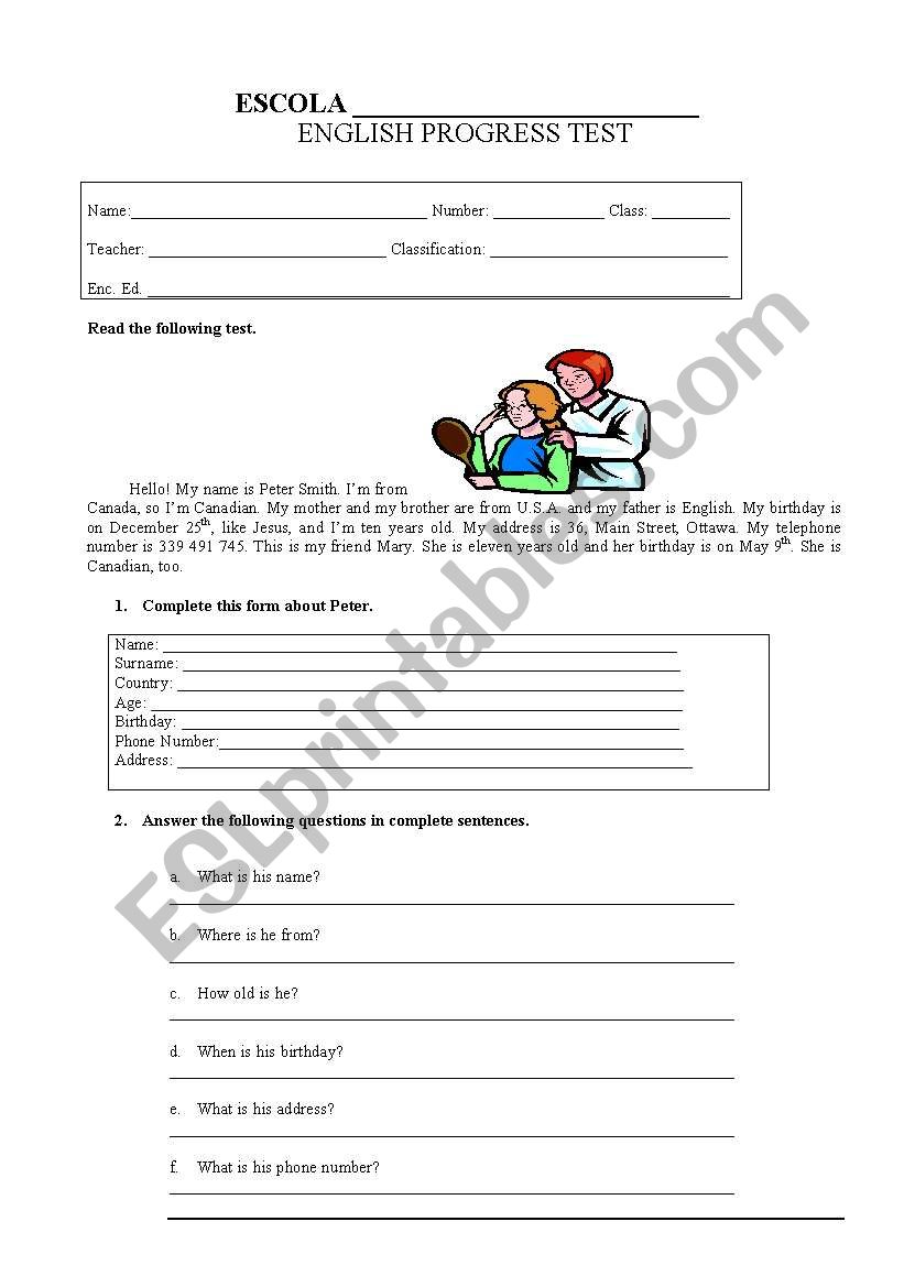 Teste de Ingls worksheet