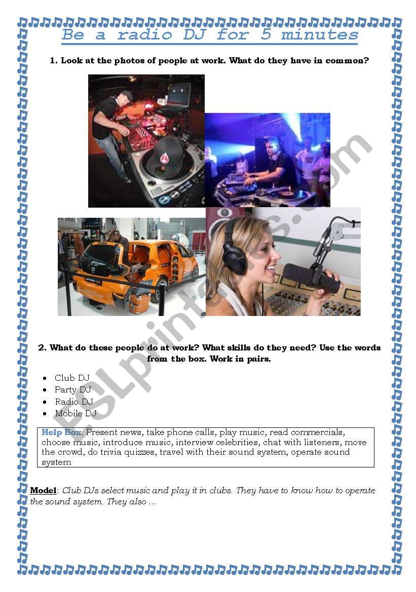 Be a Radio DJ for 5 Minutes worksheet