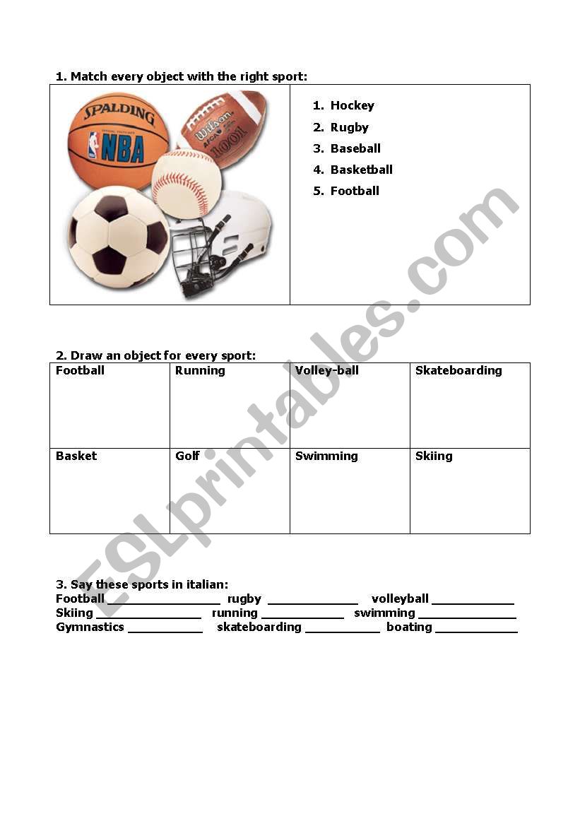 Sports worksheet