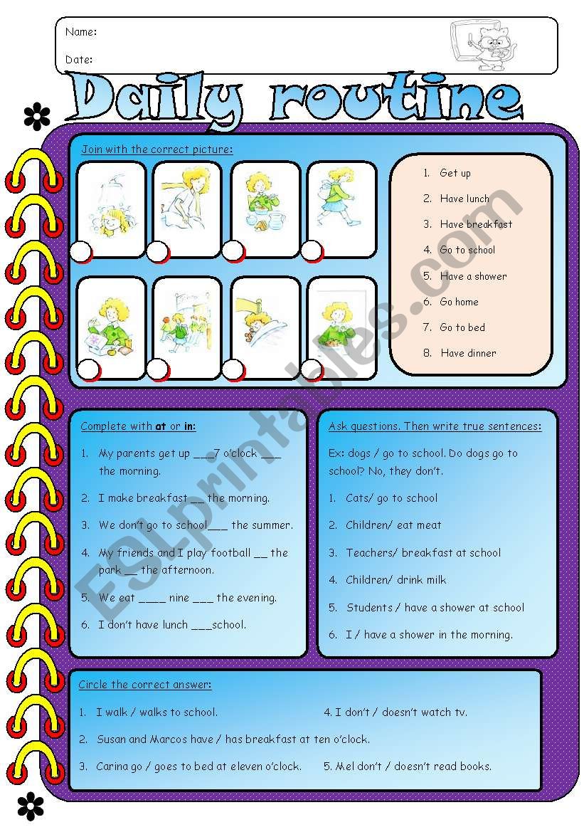 Daily routine worksheet