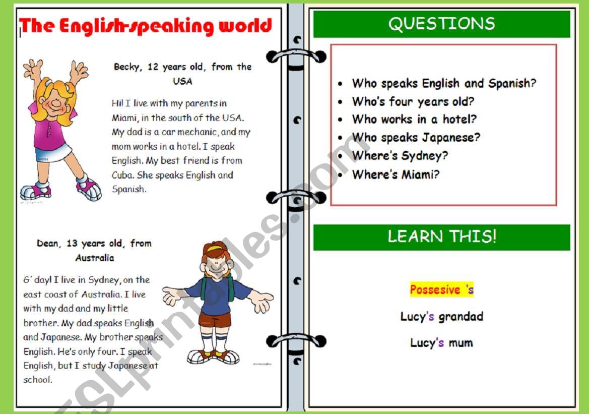 English-speaking world worksheet
