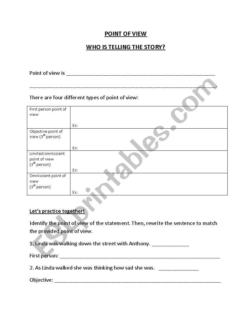Point of View  worksheet