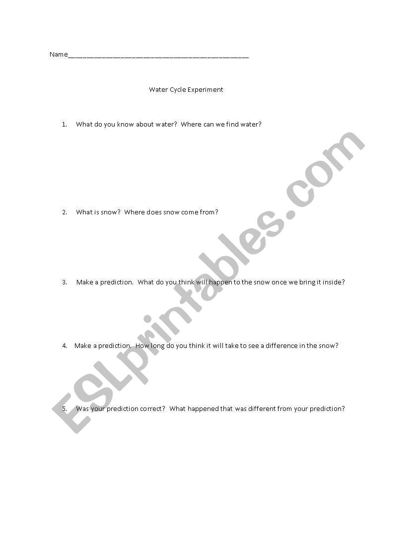 Water Erosion worksheet