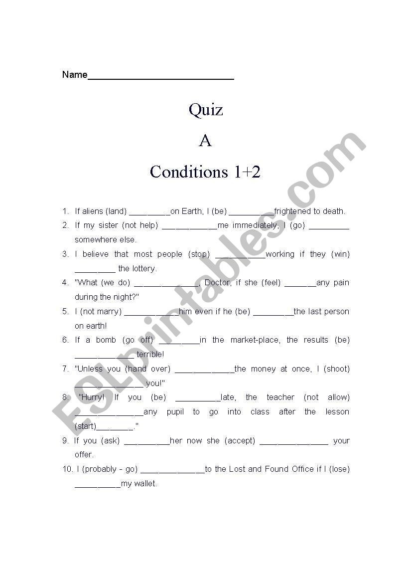 Conditions 1 and 2 worksheet