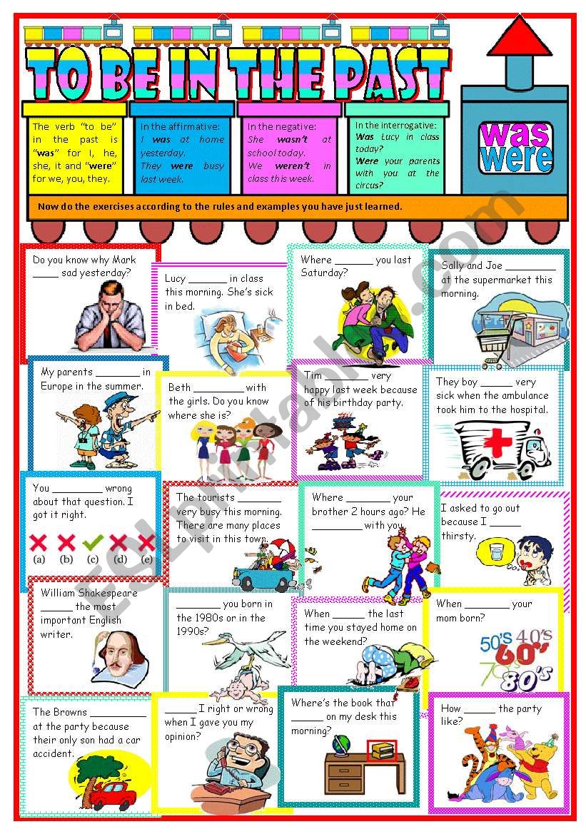 To be in the past: grammar guide  examples  exercises  B&W version  teachers handout with keys  editable