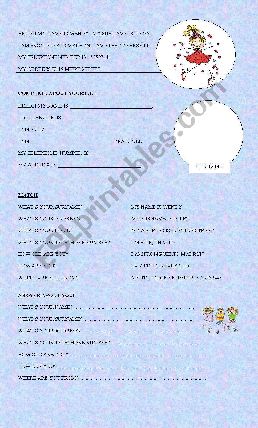 Personal Information worksheet