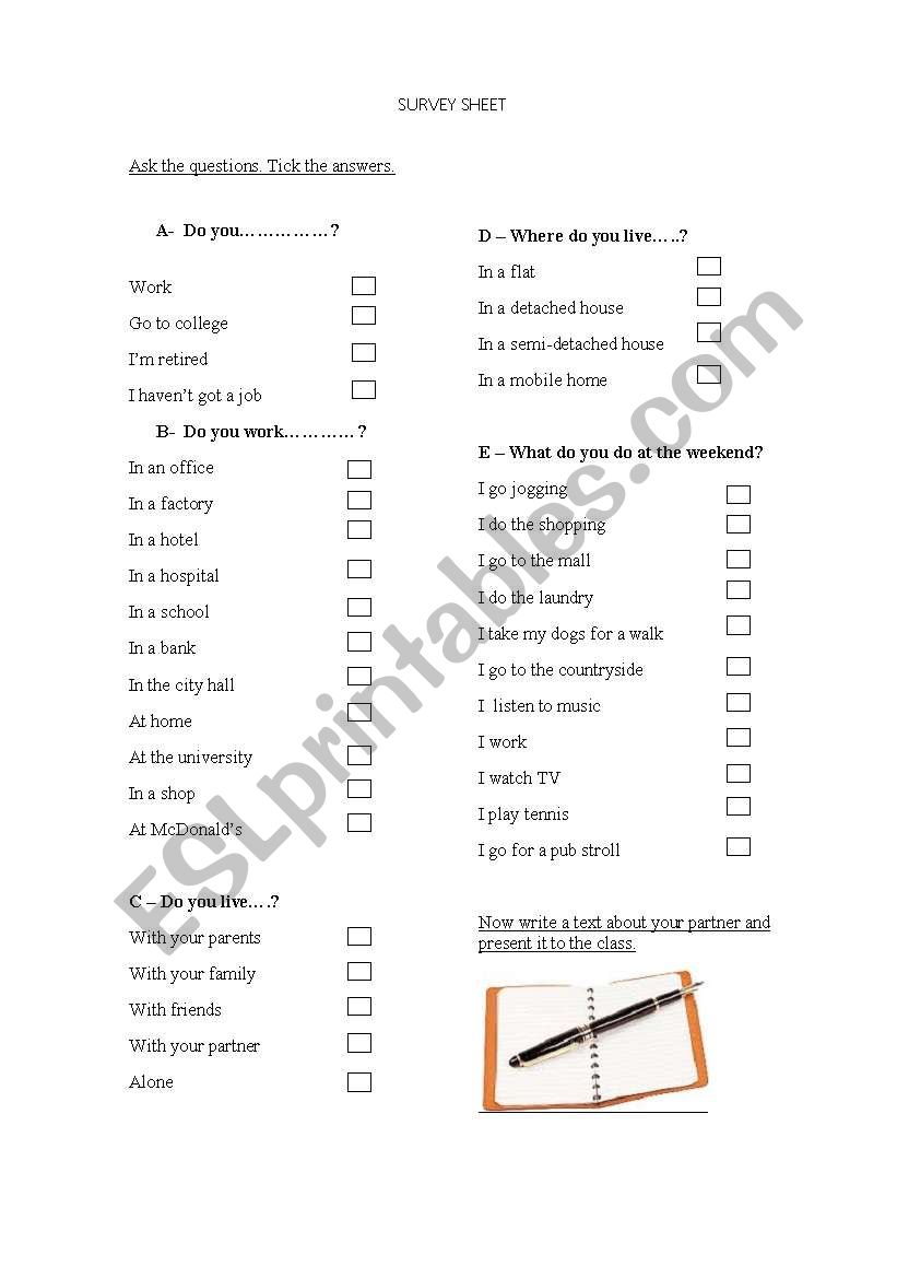 SURVEY SHEET worksheet