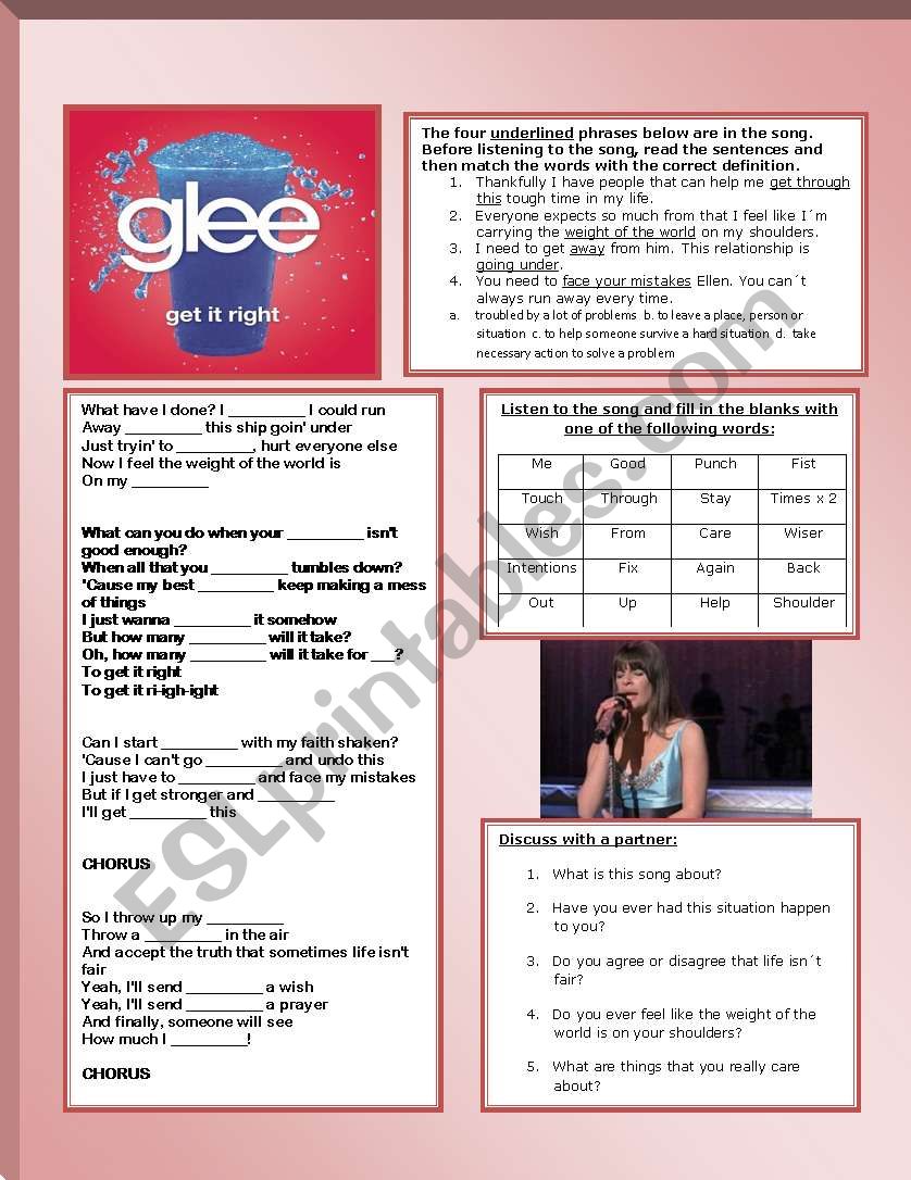 Get It Right from Glee worksheet