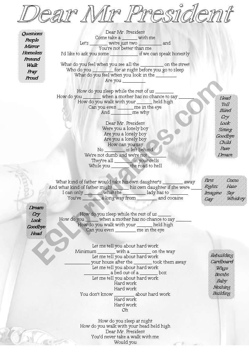 P!nk Mr President worksheet