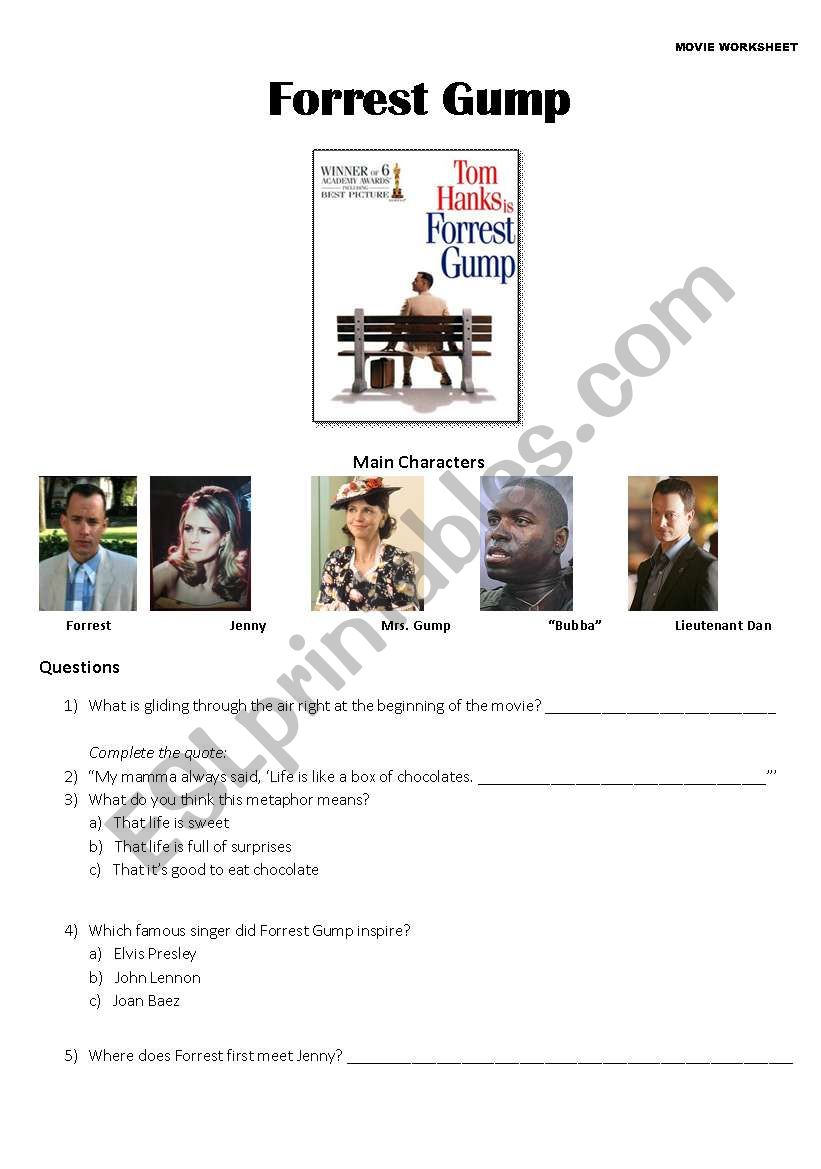 Forrest Gump - Movie Worksheet