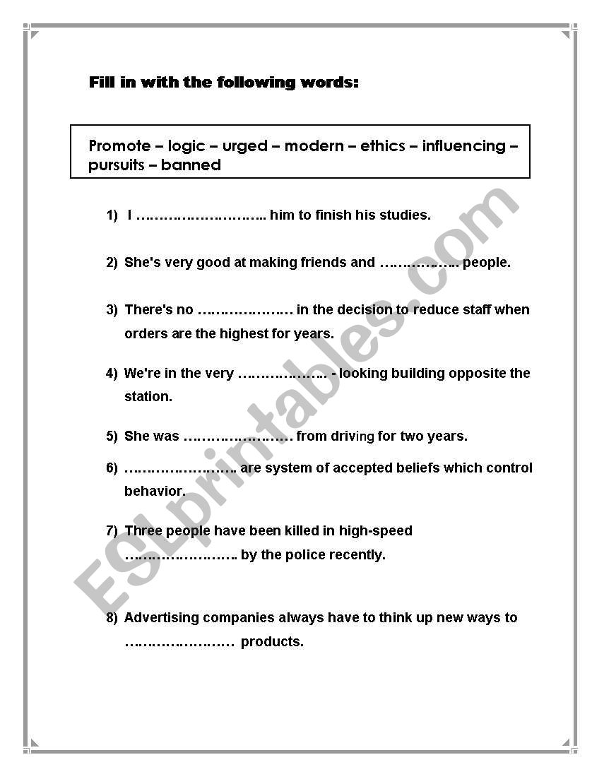 vocab worksheet