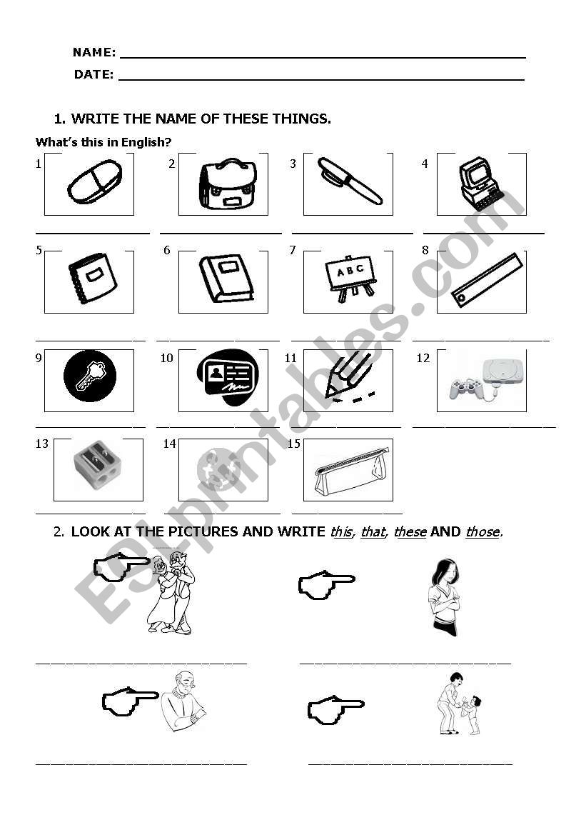 SCHOOL OBJECTS worksheet