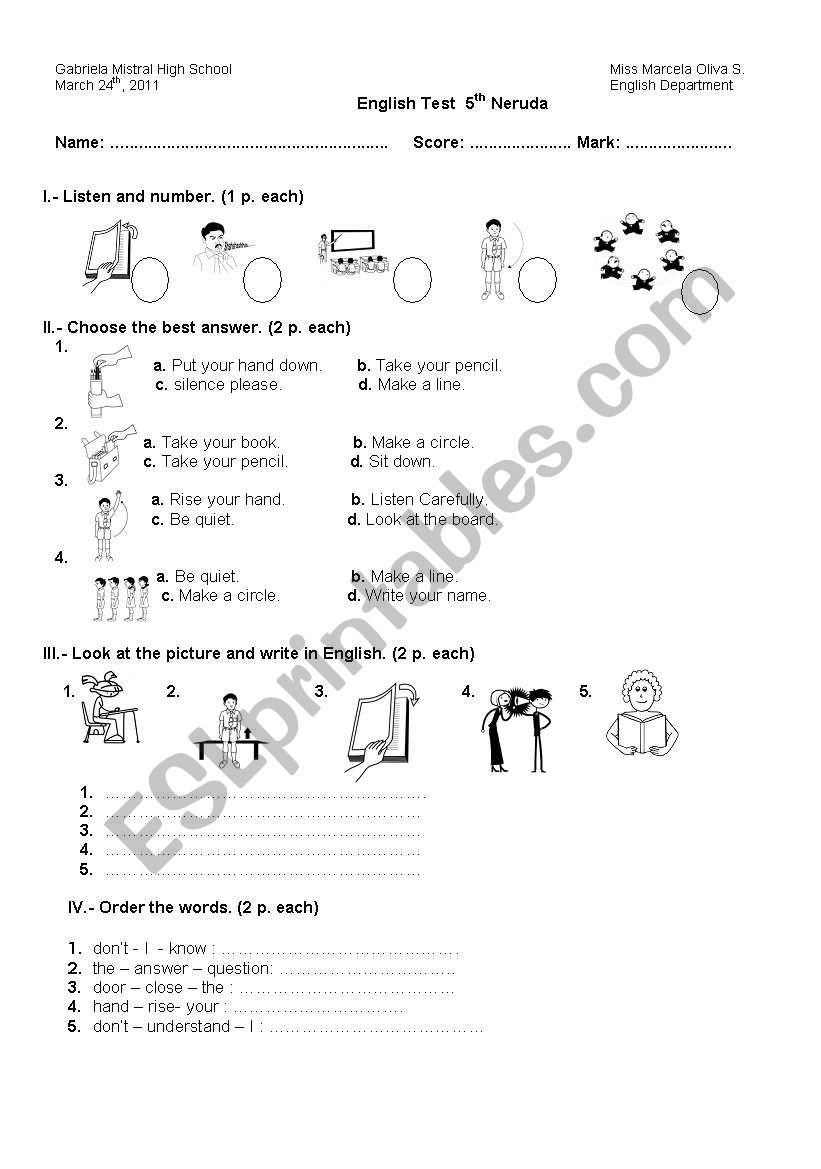classroom language worksheet