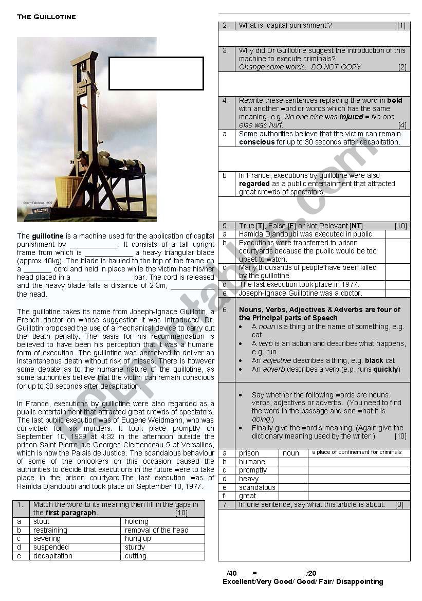 The Guillotine worksheet