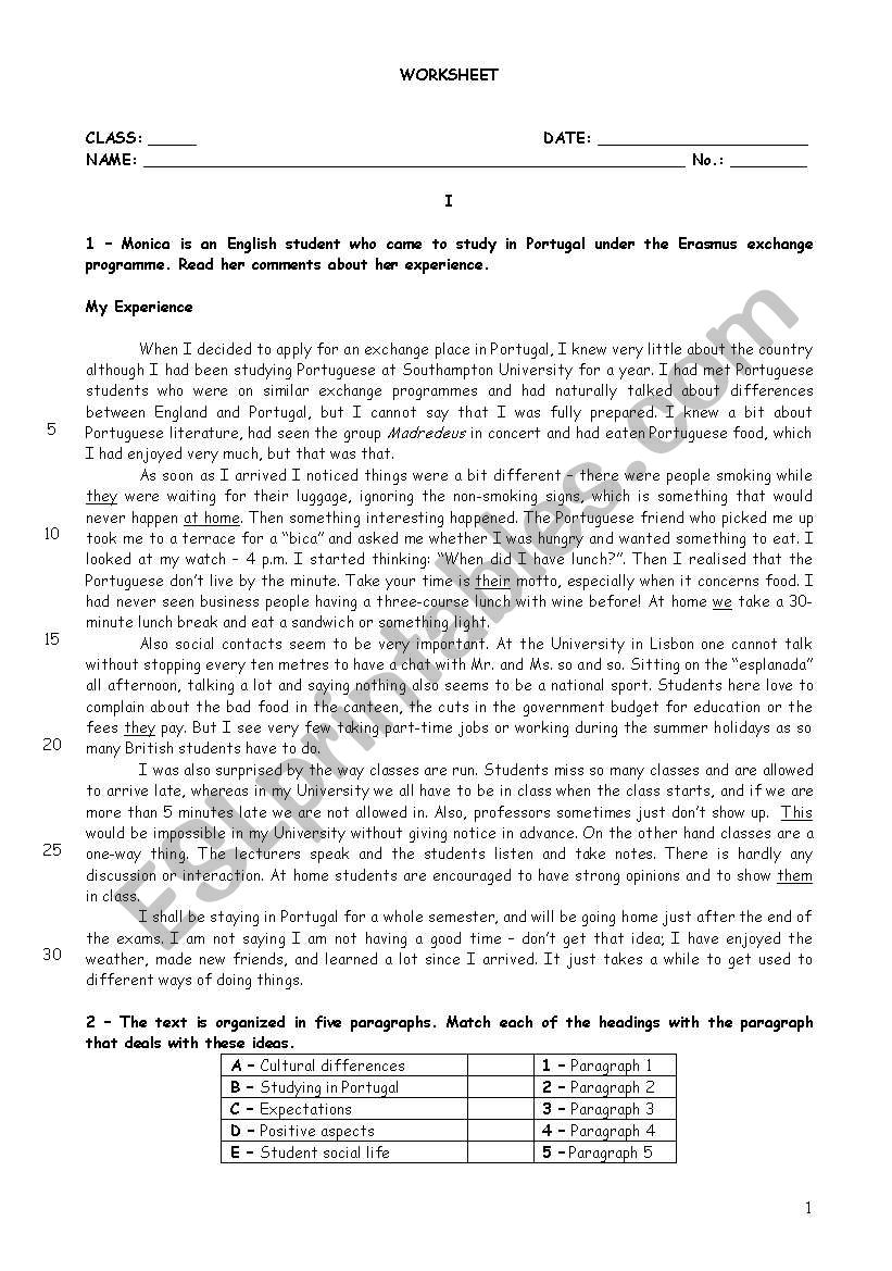 STUDYING ABROAD worksheet