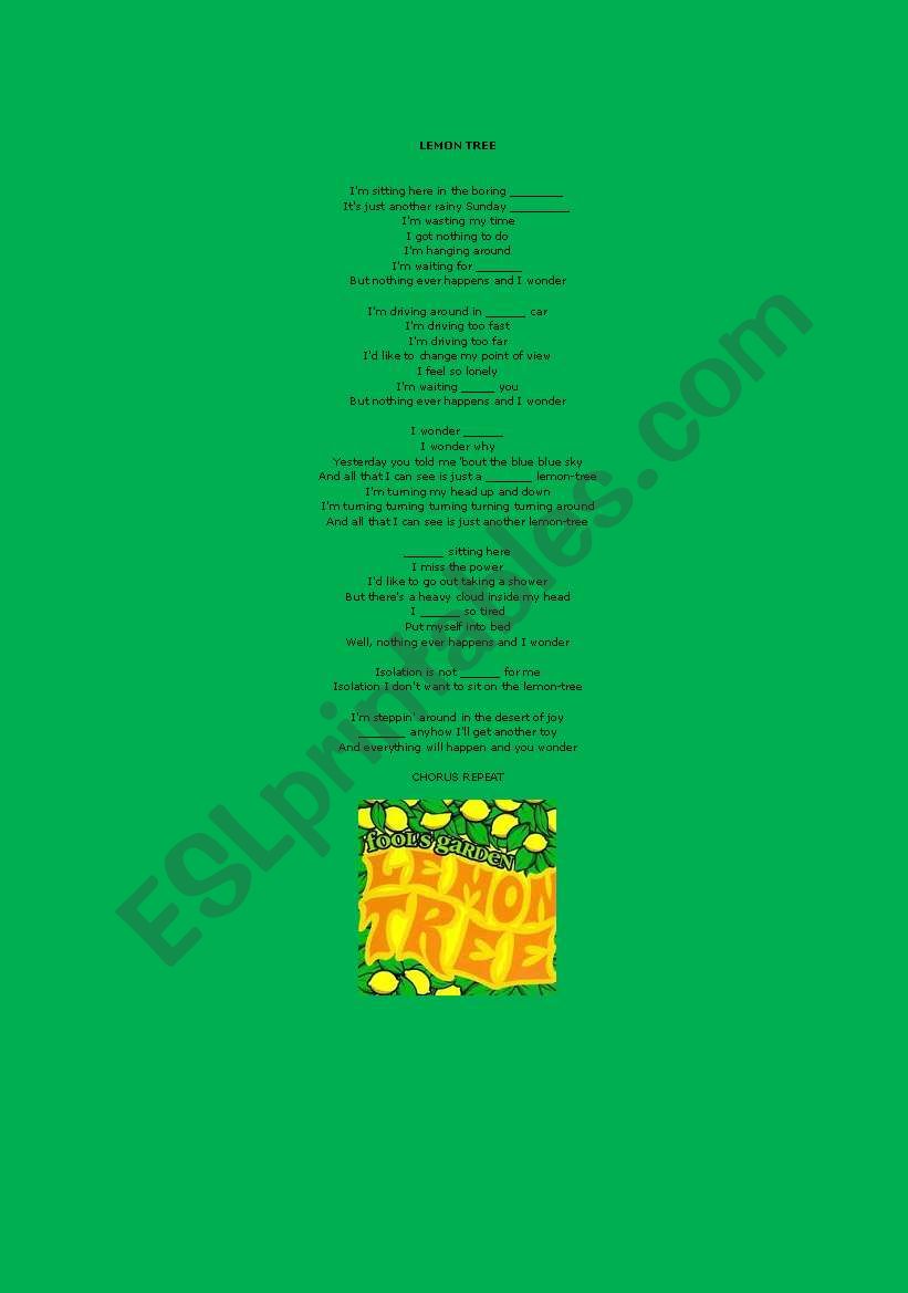 lemon tree song worksheet