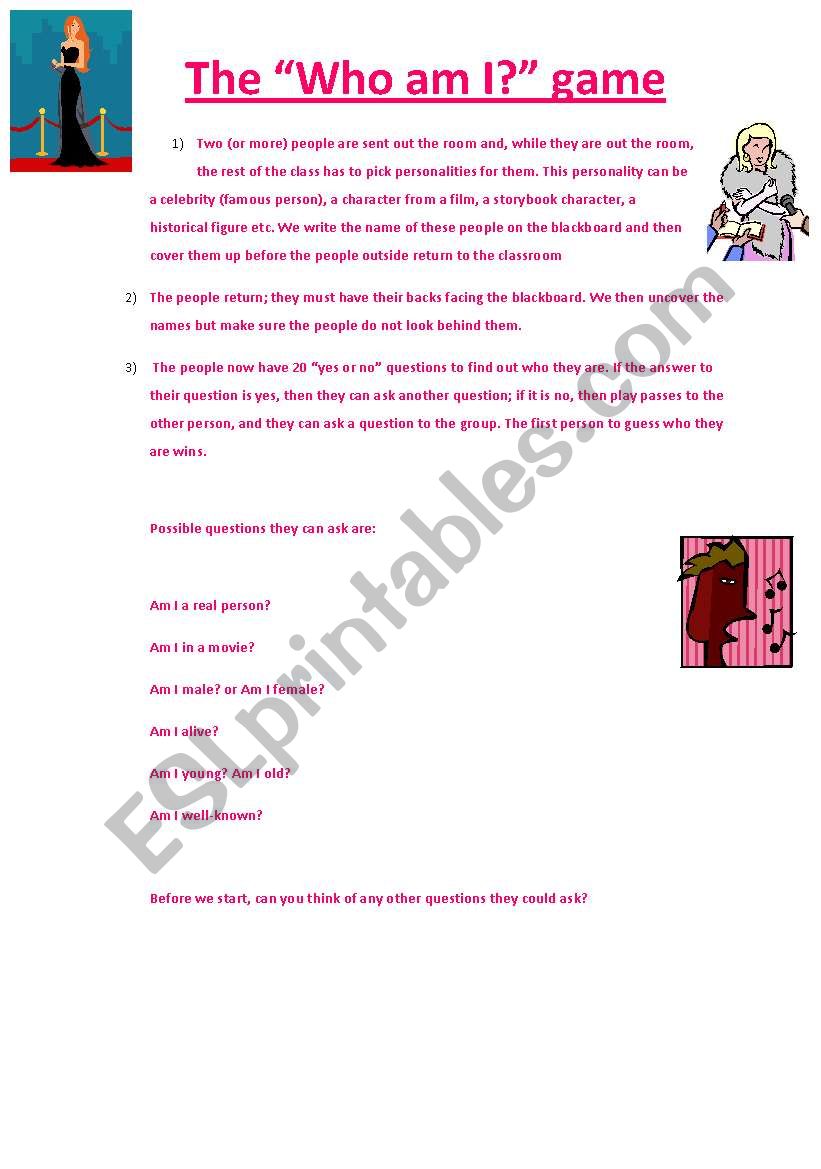 skulder Link marxisme Who am I? game - ESL worksheet by es459