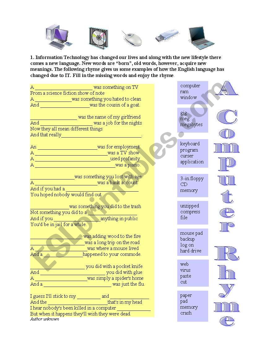 A computer Rhyme worksheet