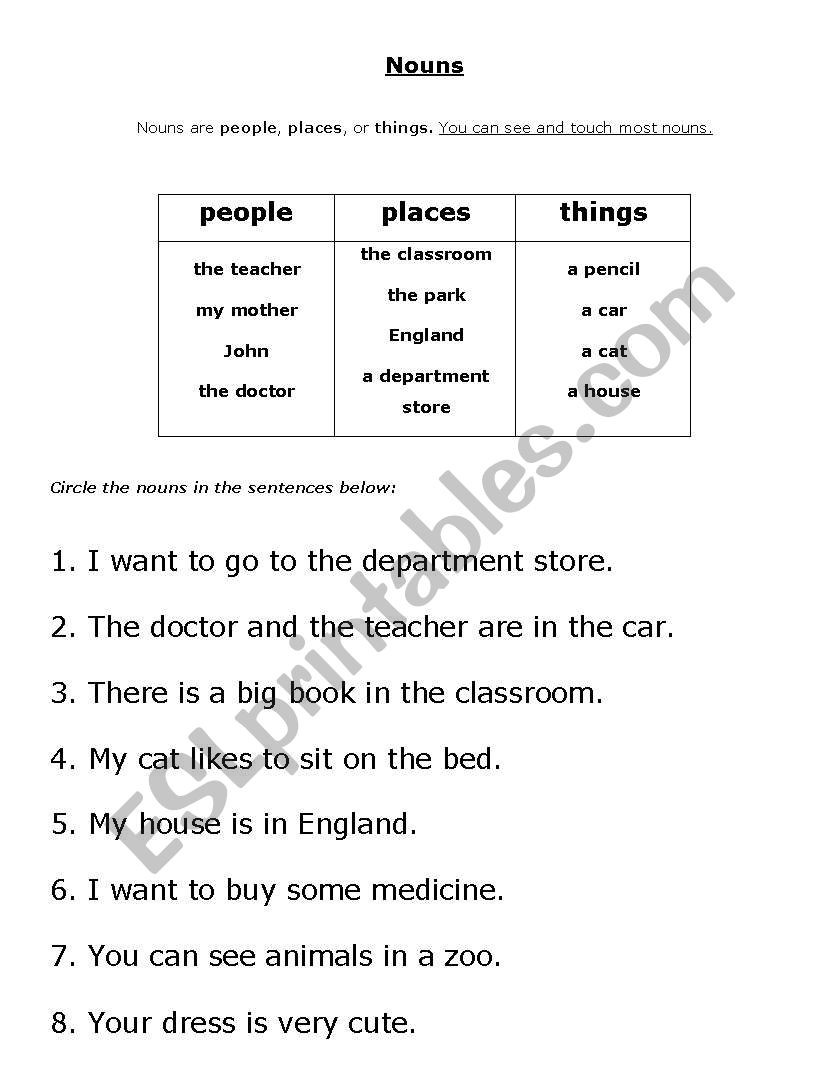 Nouns worksheet