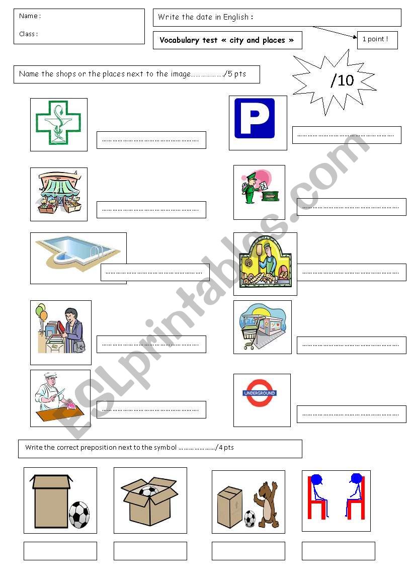 shops and places vocab + oral comprehendion test