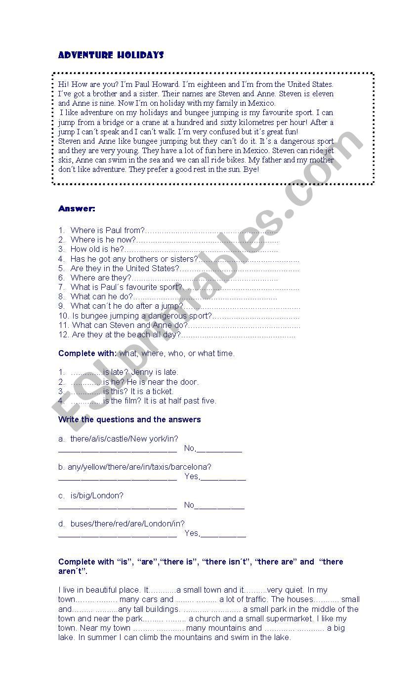 elementary exercises worksheet