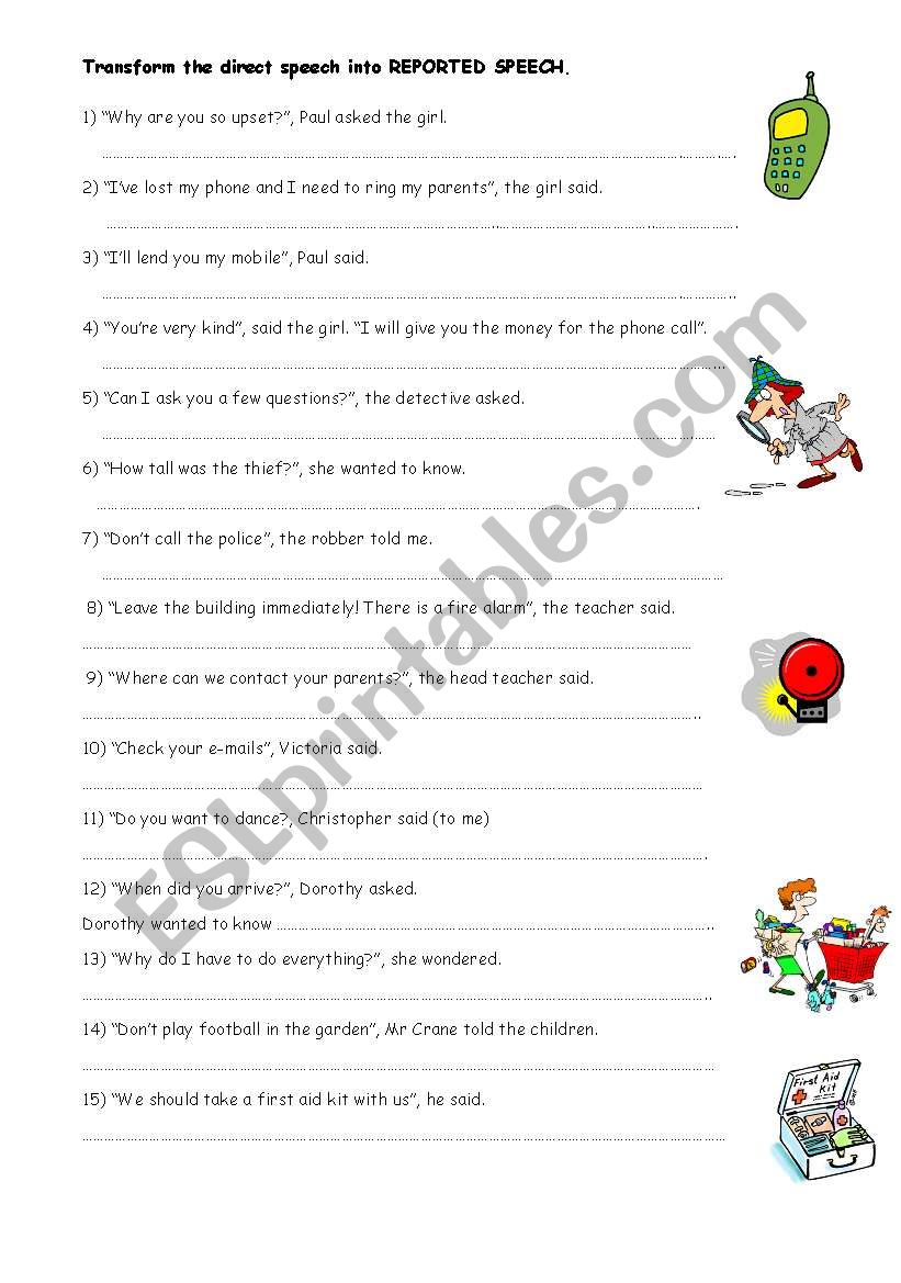 REPORTED SPEECH worksheet