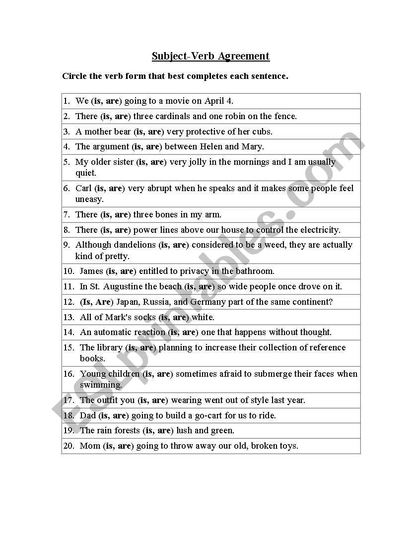 subject-verb agreement worksheet