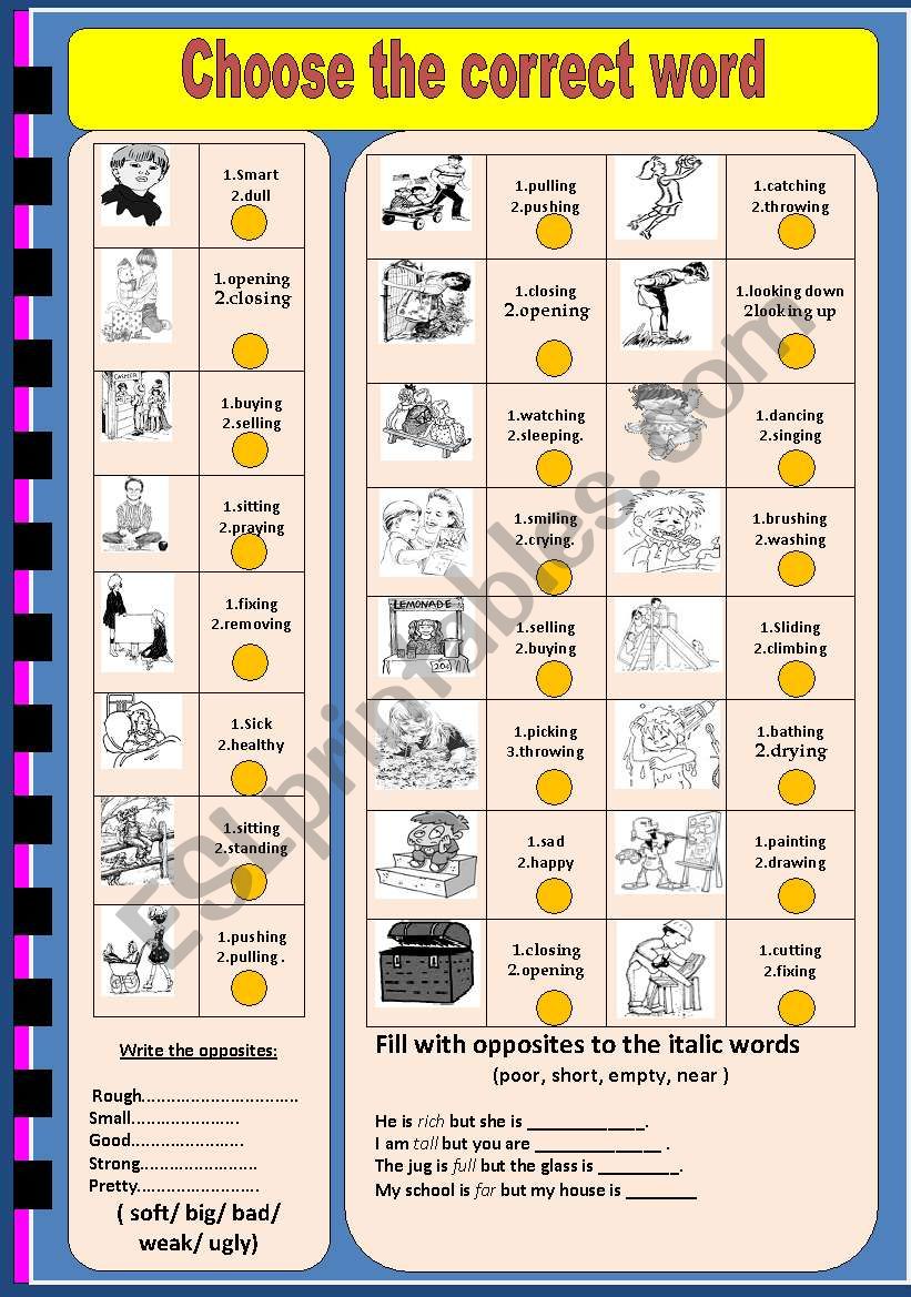 Choose the correct word worksheet