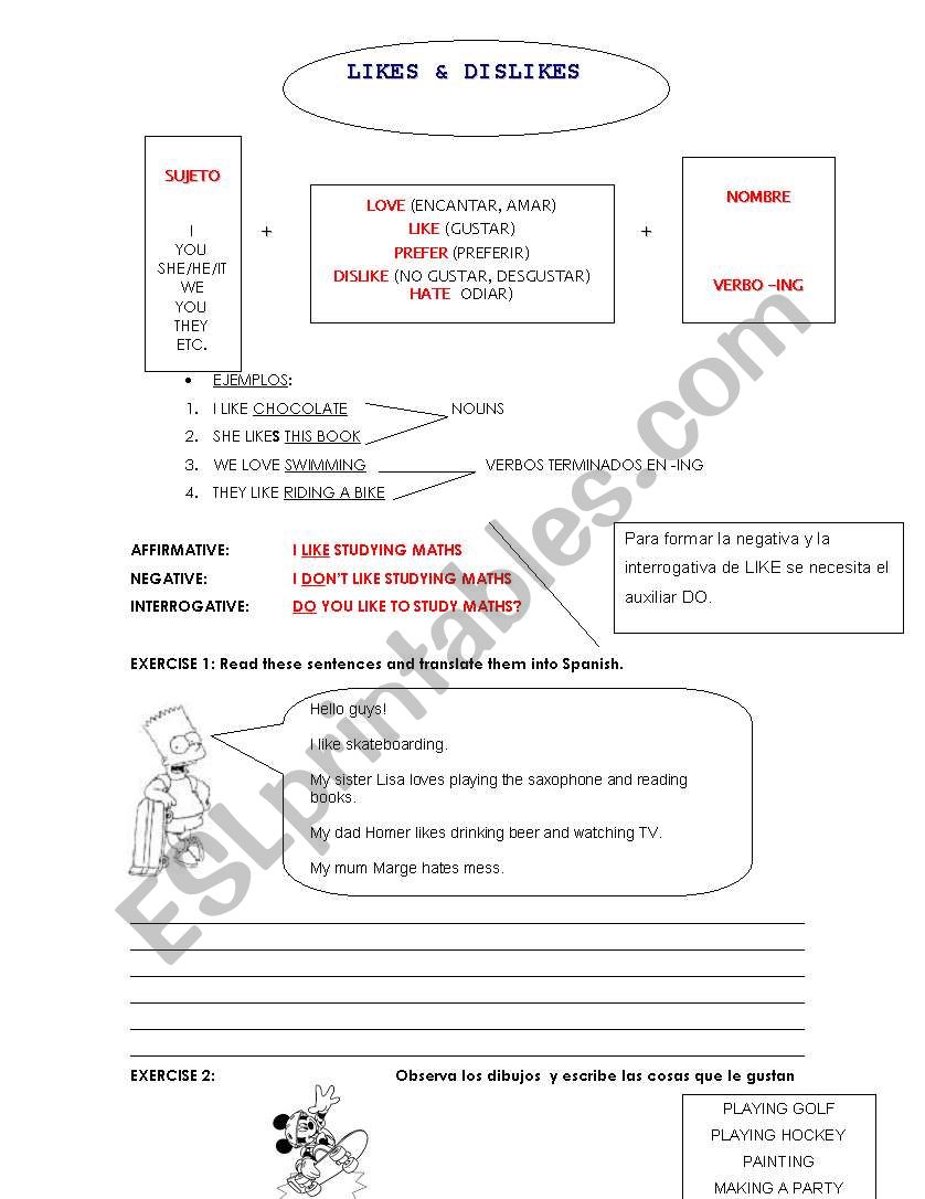 LIKES & DISLIKES worksheet