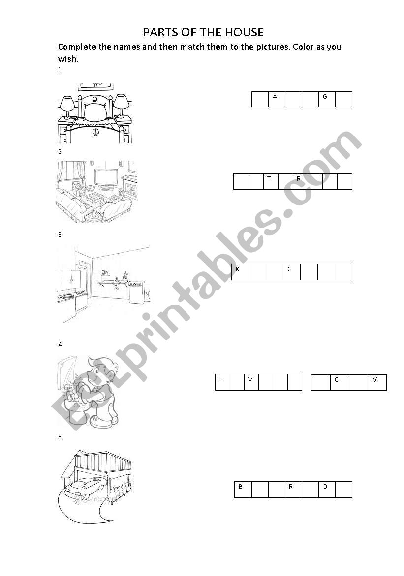 Parts of the house worksheet