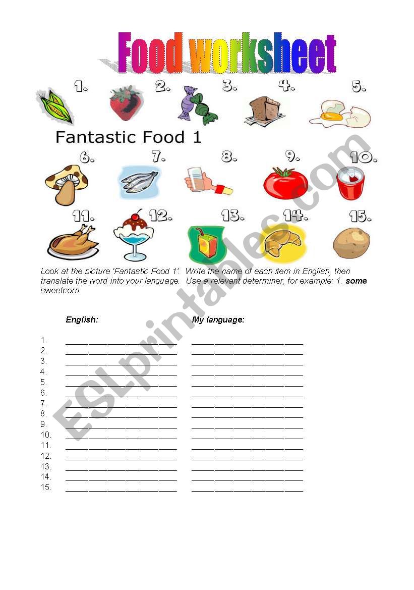 FOOD WORKSHEET worksheet