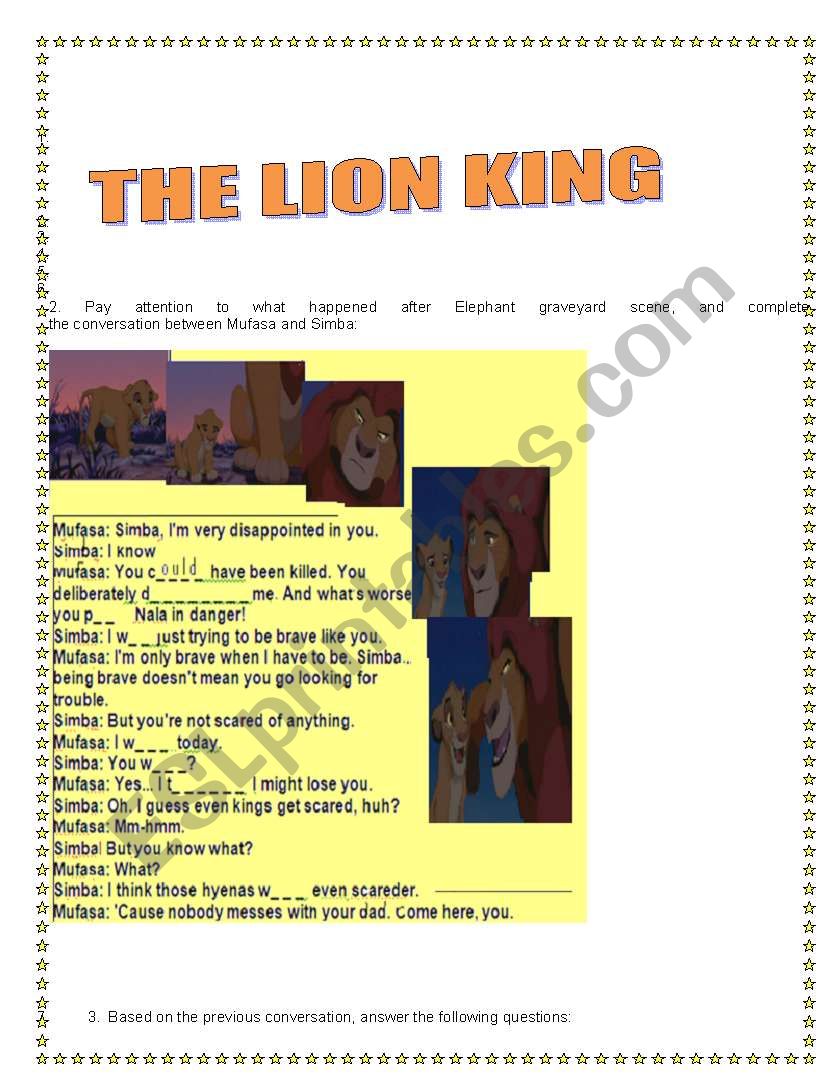 THE LION KING WORKSHEET 2-4 worksheet