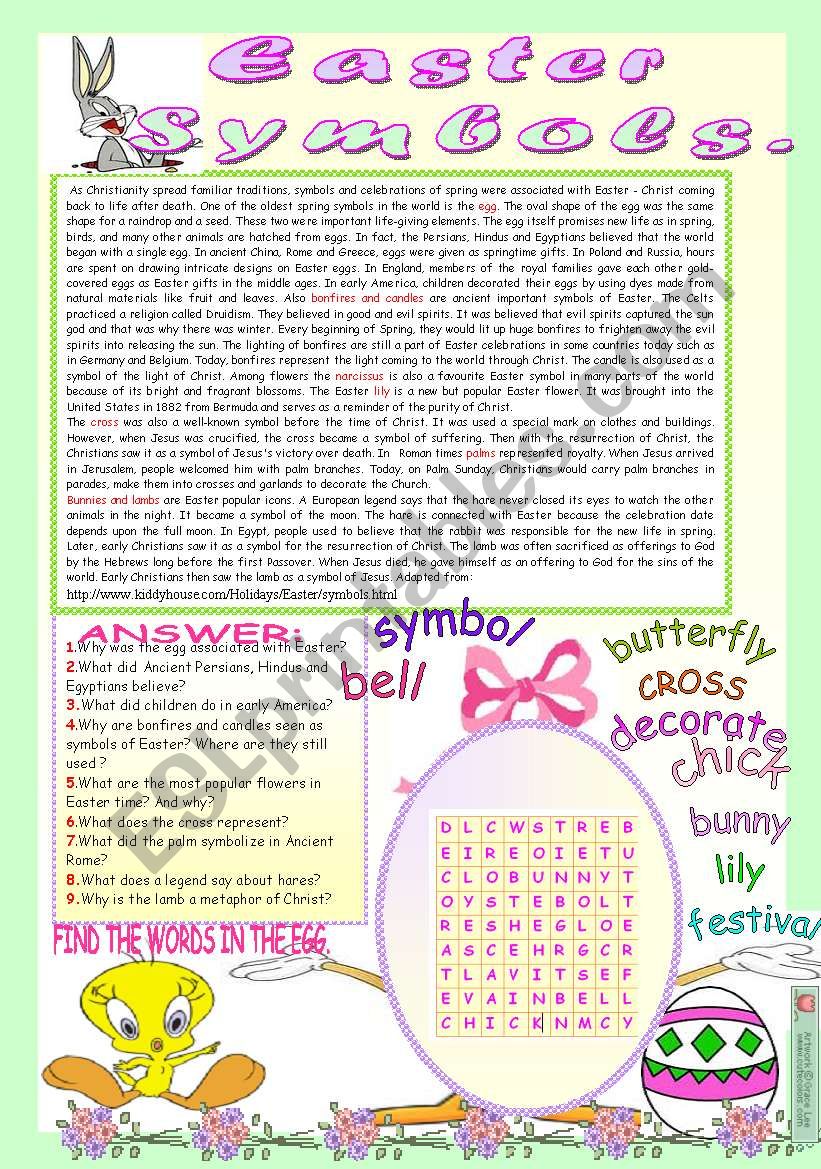 EASTER SYMBOLS. worksheet