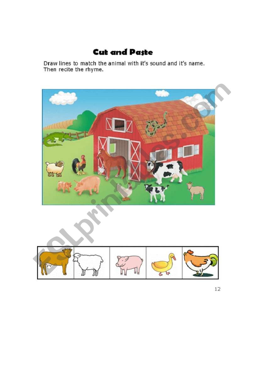 animal sound(cut and paste) worksheet